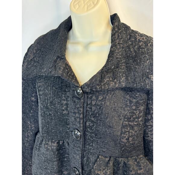 Gorgeous Ruffle Brocade Pea Coat - Black & Chocolate - Size XL (Juniors Sizing) - Picture 11 of 16